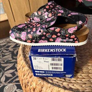 Birkenstock Black and Pink Floral Clogs Kay PROF blooming roses black